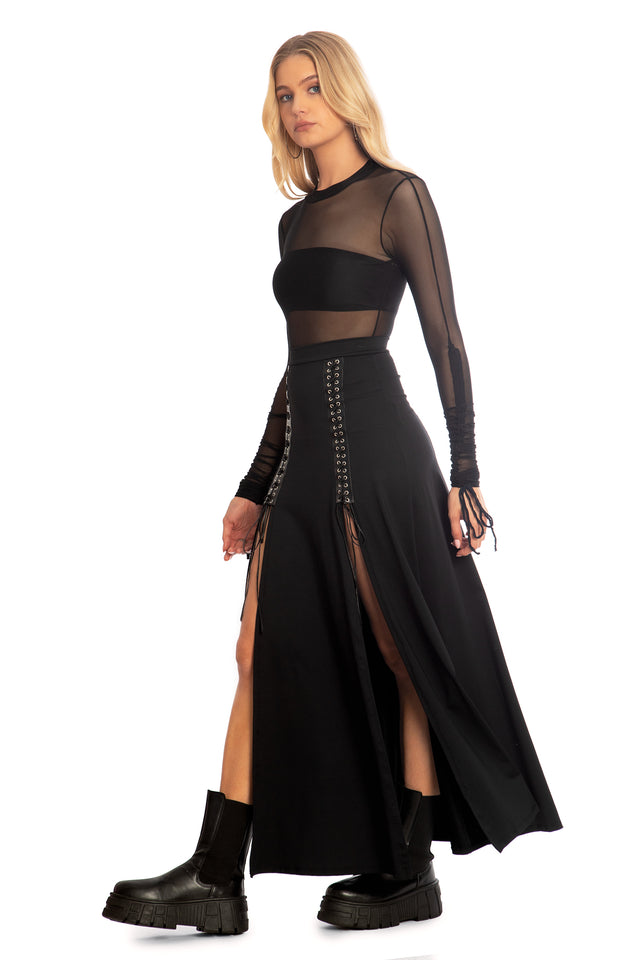 Matte Black Laced Split Skirt