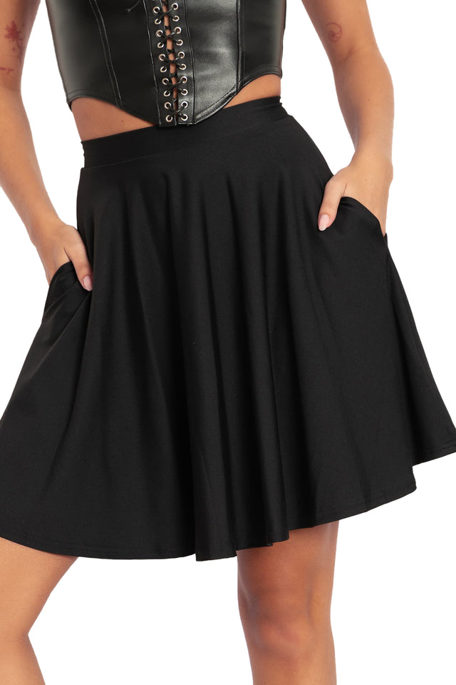 BlackMilk Clothing - Black Matte Pocket Skater Skirt