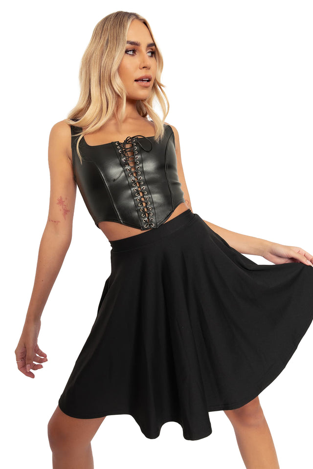 Black Matte Pocket Skater Skirt wide 