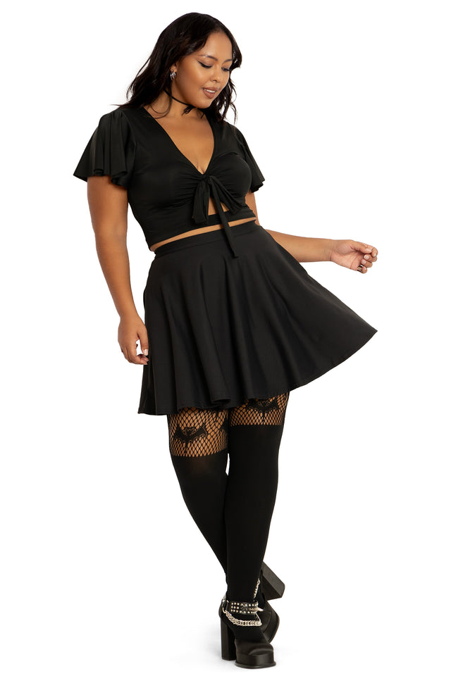 Black Matte Pocket Skater Skirt wide