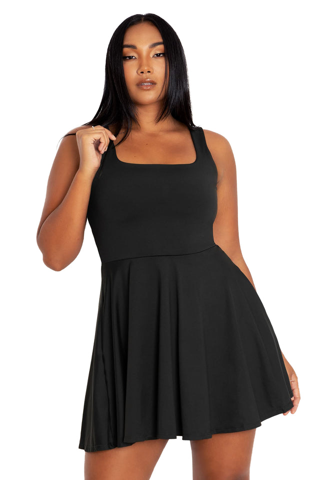 Black Matte Tank Mini Skater Dress closeup