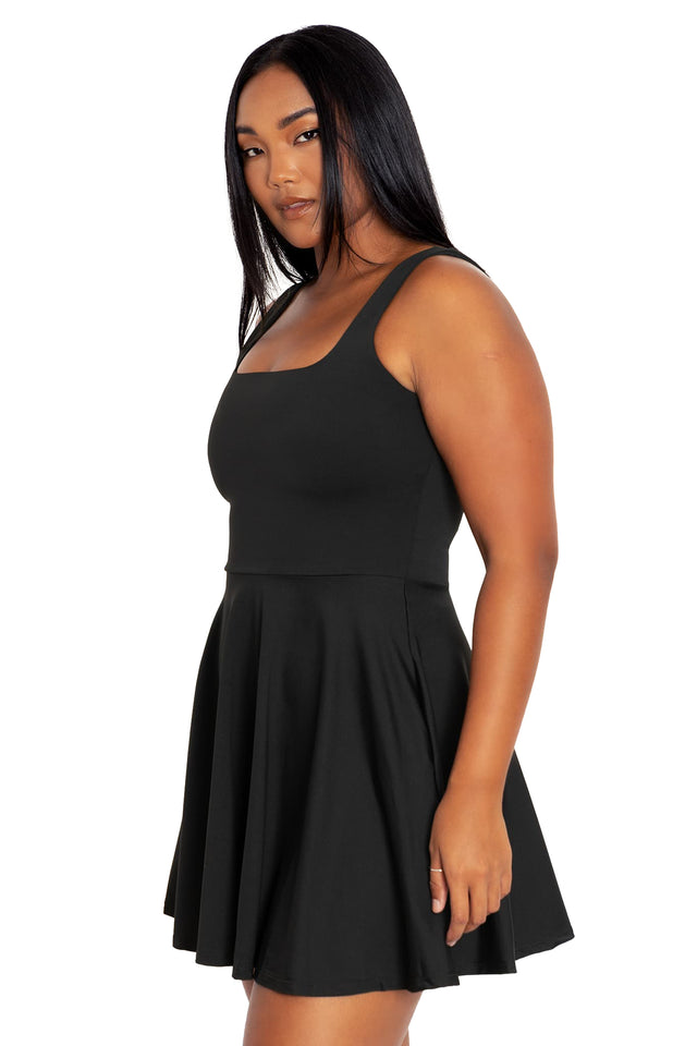 Black Matte Tank Mini Skater Dress side