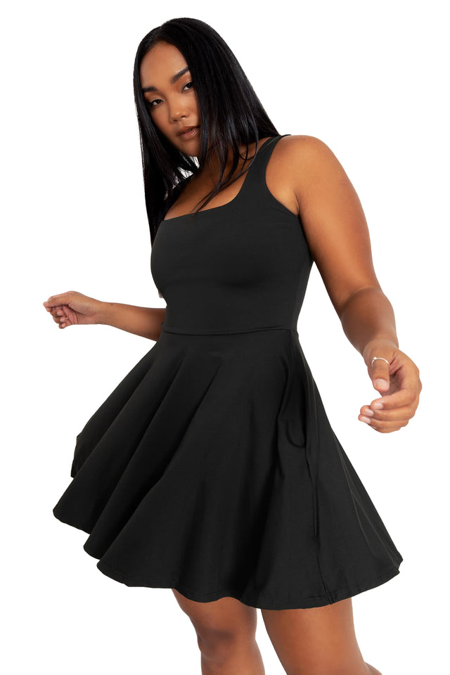 Black Matte Tank Mini Skater Dress wide