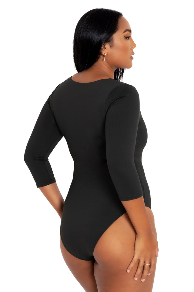 BlackMilk Clothing - Black Matte Three Quarter Sleeve Bodysuit