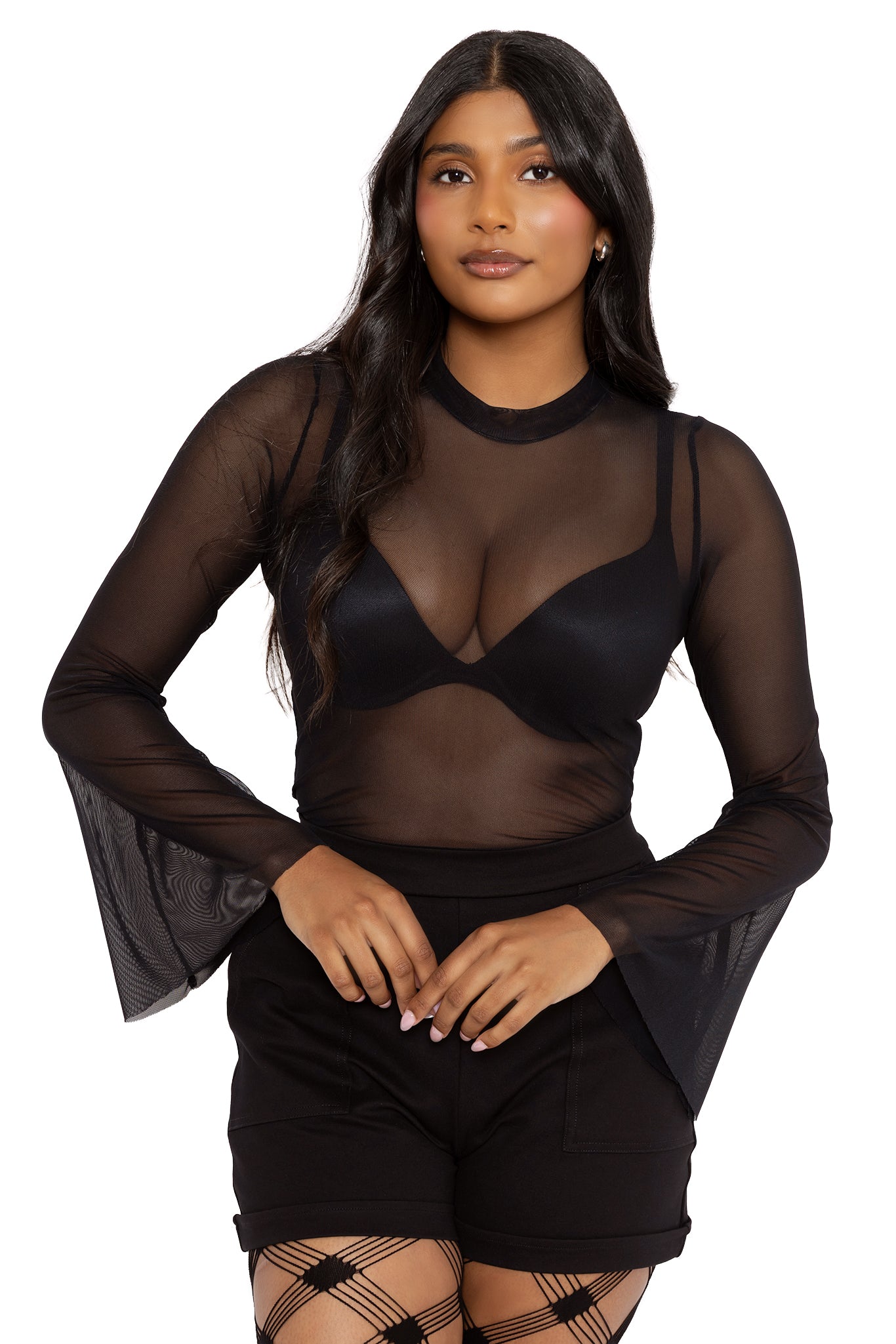 Black Sheer Long Flare Sleeve Top – BlackMilk Clothing