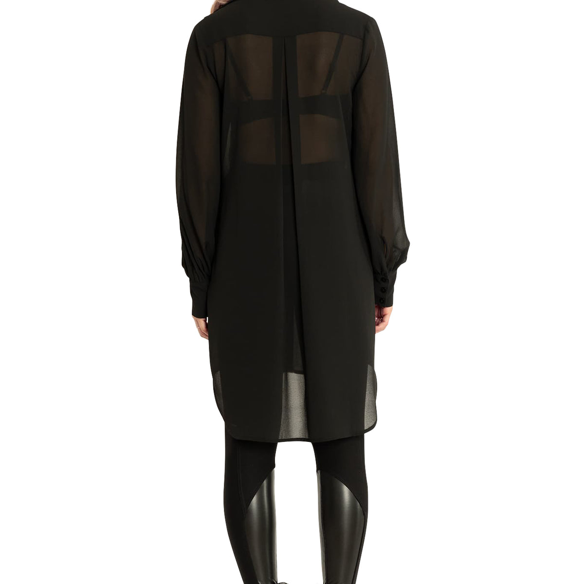Black Sheer Long Sleeve Oversized Shirt Dress – BlackMilk Clothing