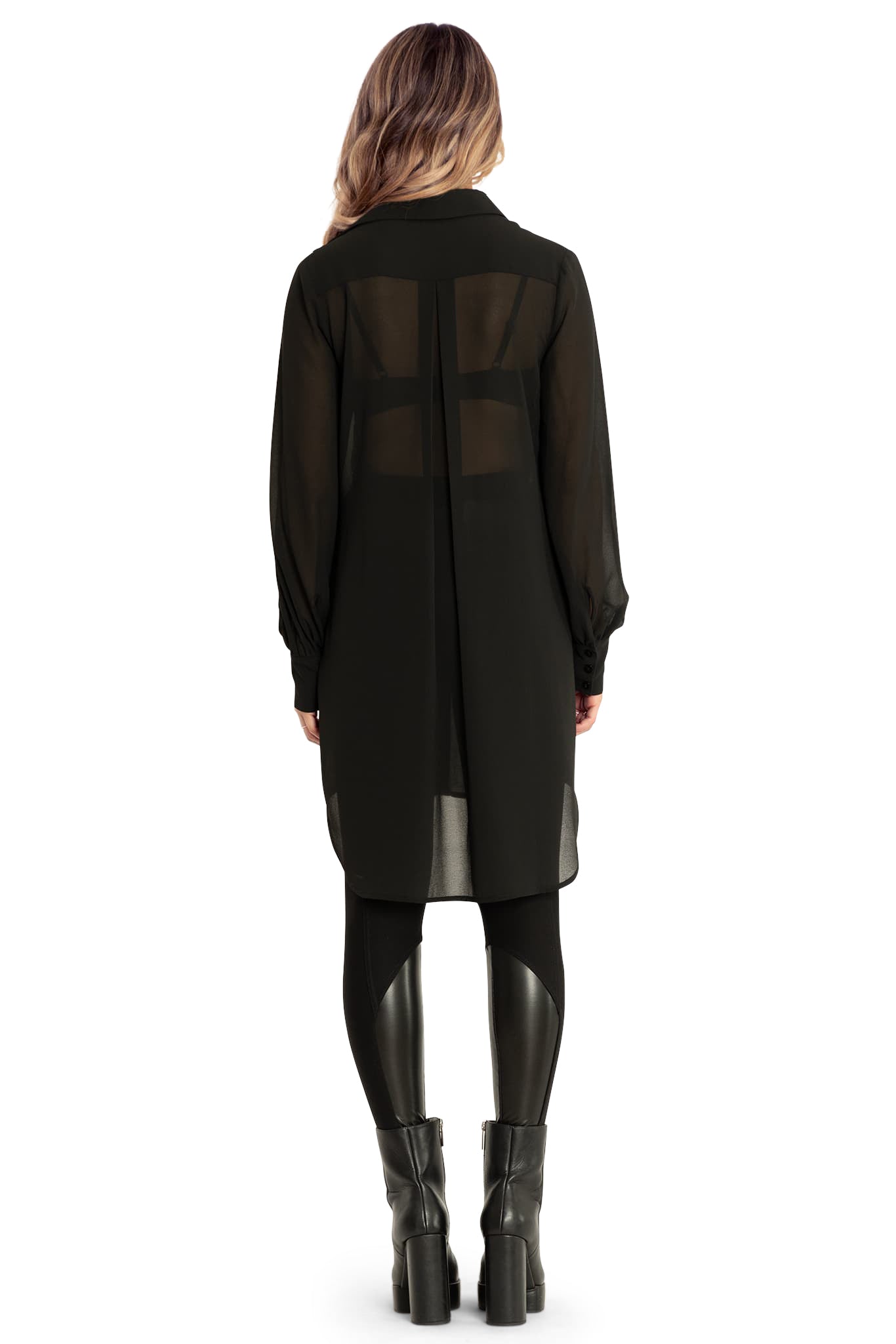 Black Sheer Long Sleeve Oversized Shirt Dress – BlackMilk Clothing