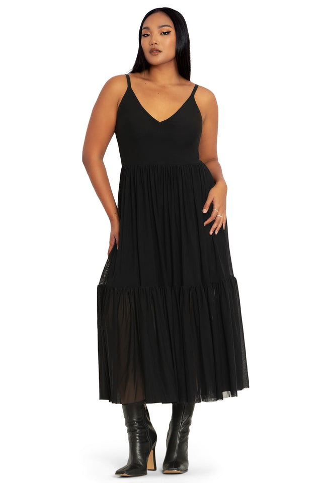 Black Sheer Midaxi Dress front