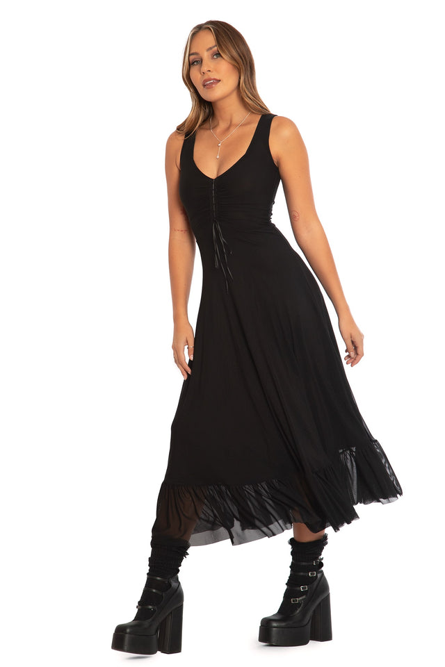 Black Sheer Sweetheart Empire Midaxi Dress