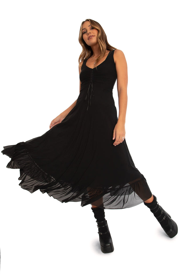 Black Sheer Sweetheart Empire Midaxi Dress