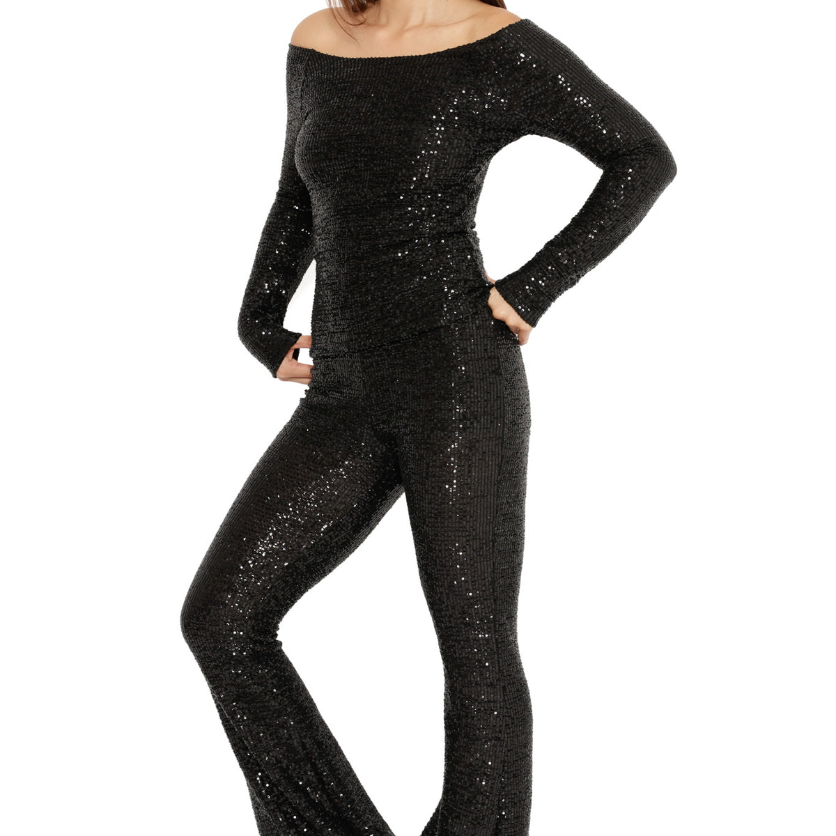 Black Sparkle Sparkle Flare Pants