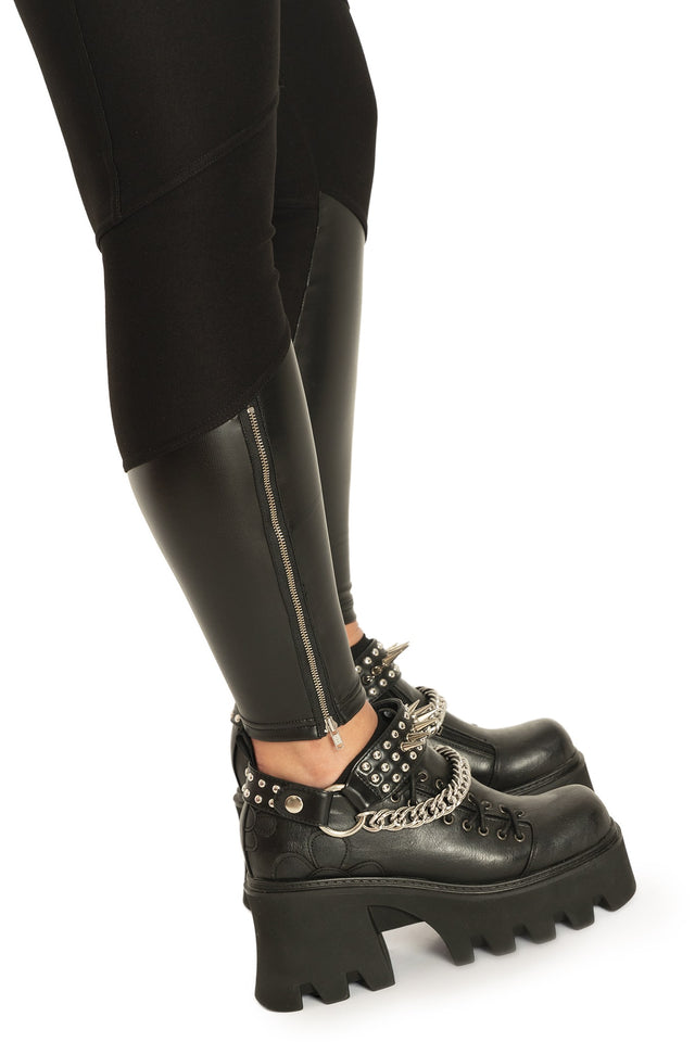 BlackMilk Clothing - Black Splice Panelled High Waisted Zip Leggings