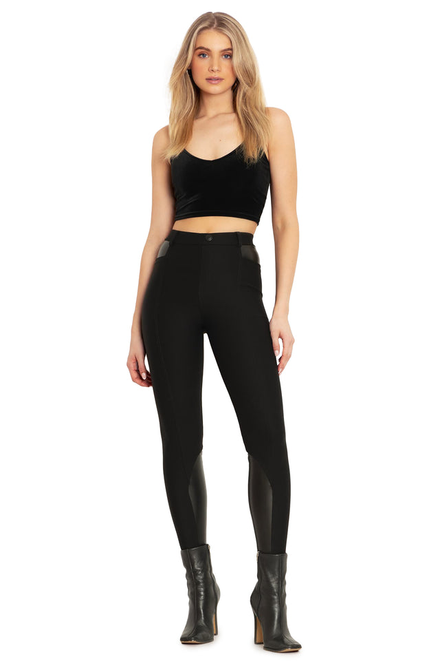 Black Splice Panelled HW Zip Leggings