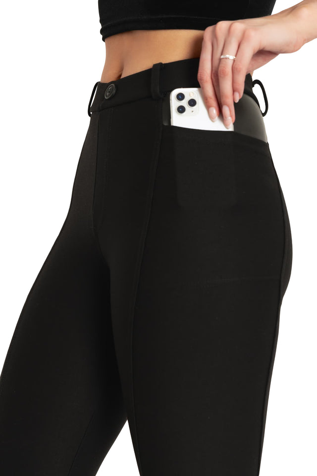 Black Splice Panelled HW Zip Leggings