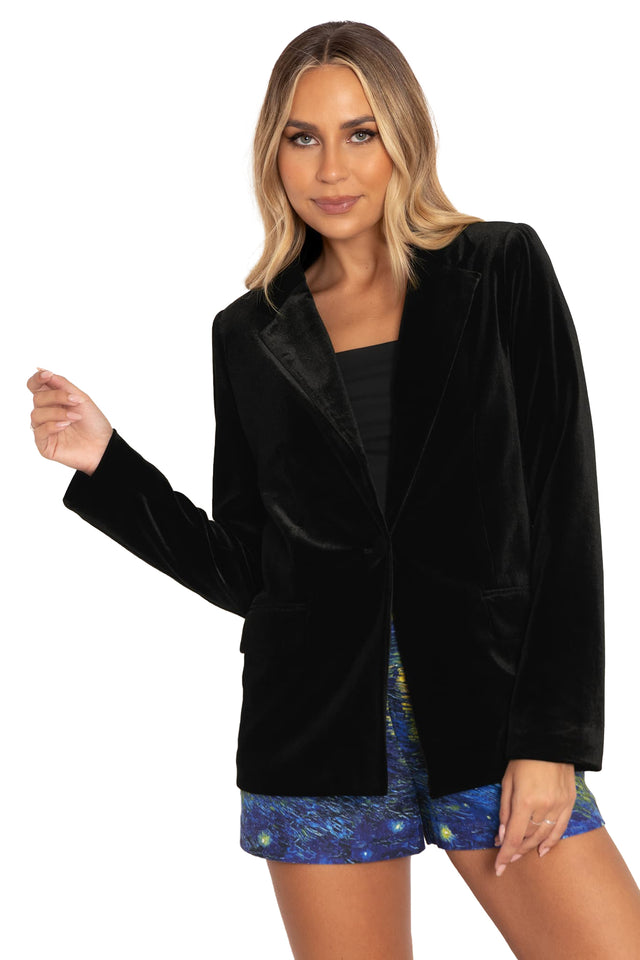 BlackMilk Clothing - Black Starry Night Over The Rhone Velvet Blazer