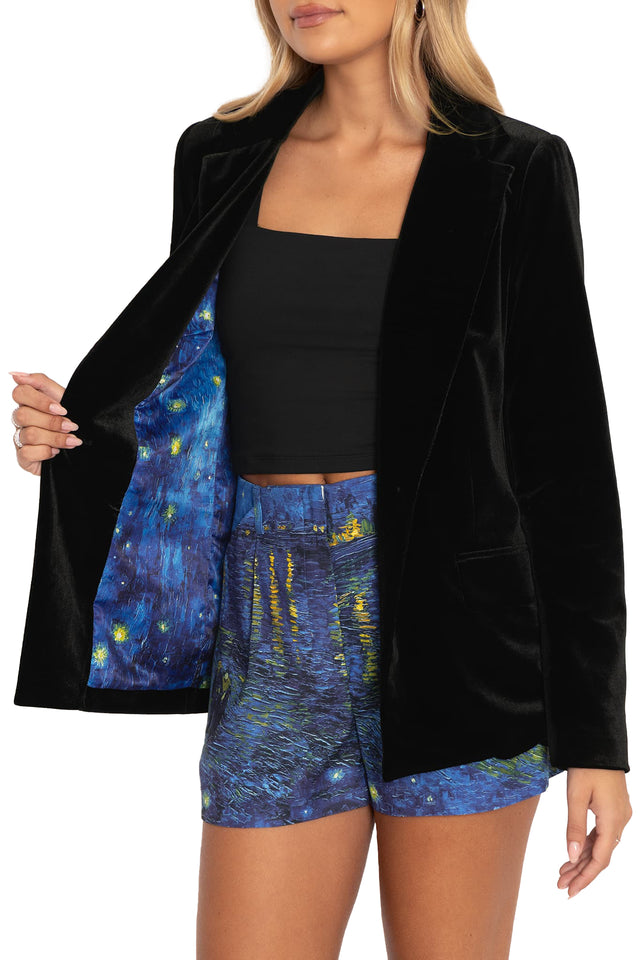 BlackMilk Clothing - Black Starry Night Over The Rhone Velvet Blazer