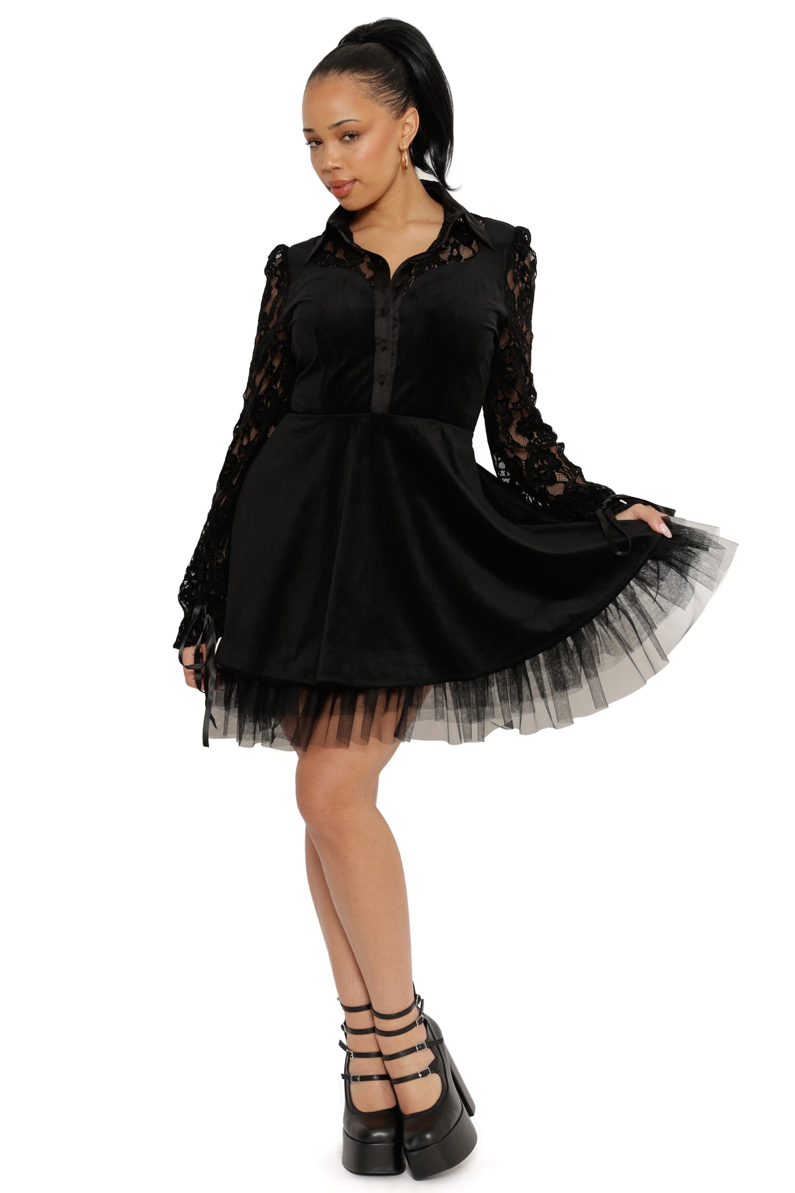 Black Swan Long Puff Sleeve Dress
