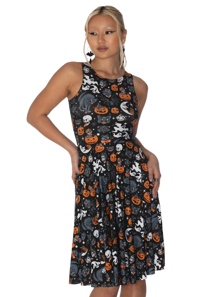 Trick Or Treat Black Princess Midi Dress