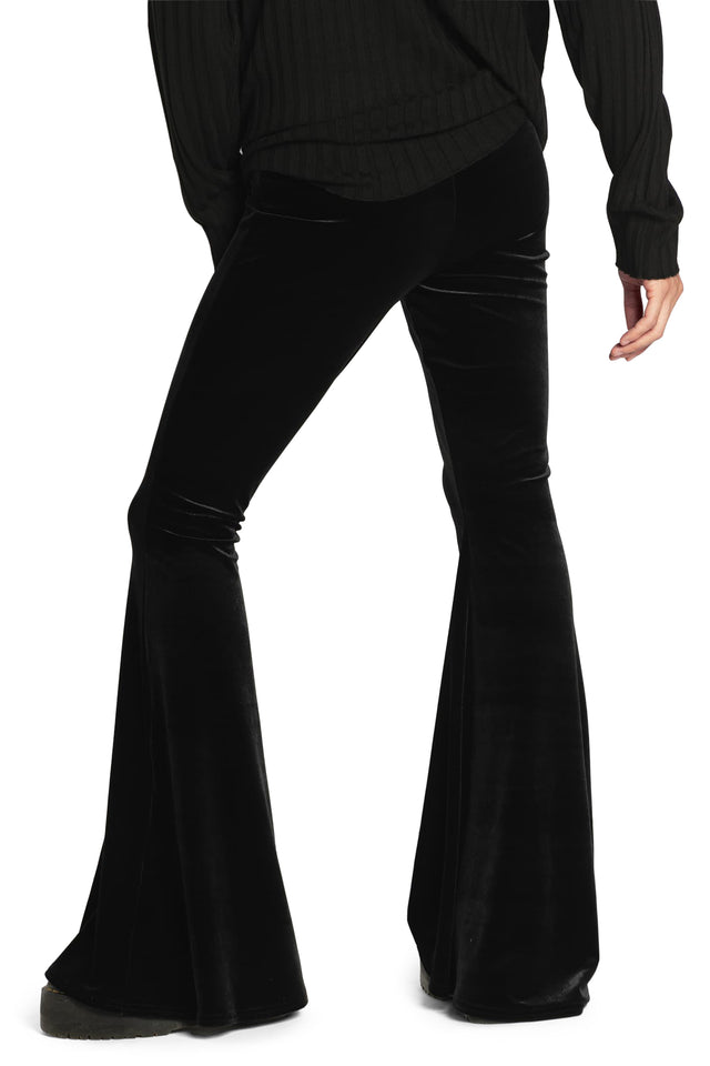 Black Velvet High Waisted Flare Pants Back 