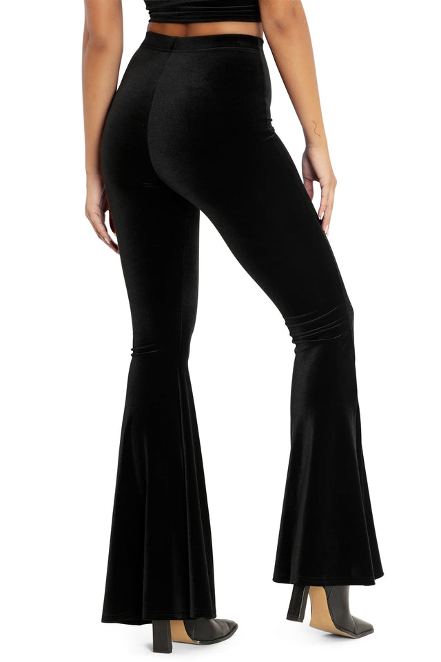 BlackMilk Clothing - Black Velvet High Waisted Flare Pants