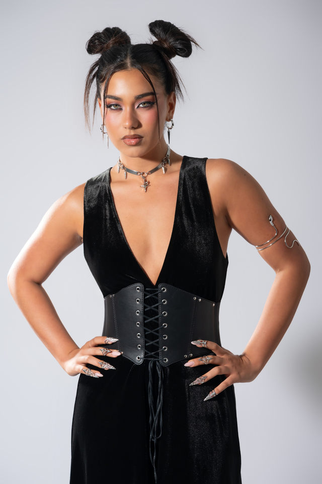 Black Velvet Plunge Jumpsuit