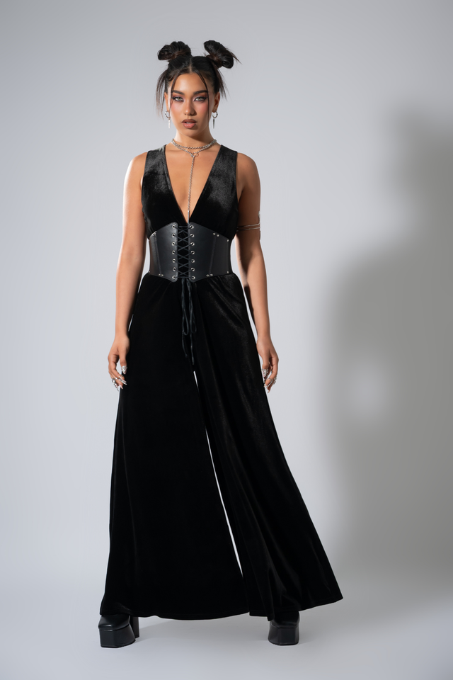 Black Velvet Plunge Jumpsuit