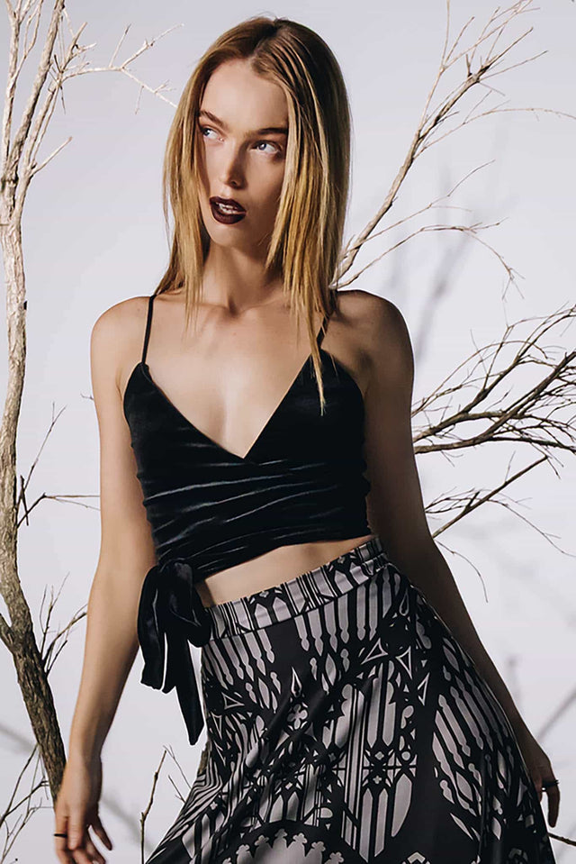 Black Velvet Wrap Top
