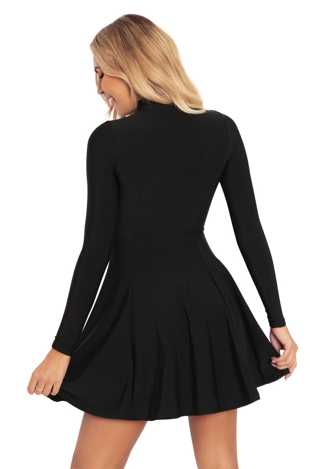 BlackMilk Clothing - Black Warm Long Sleeve Mini Skater Dress