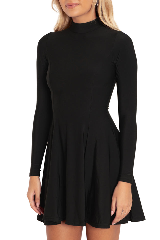 BlackMilk Clothing - Black Warm Long Sleeve Mini Skater Dress