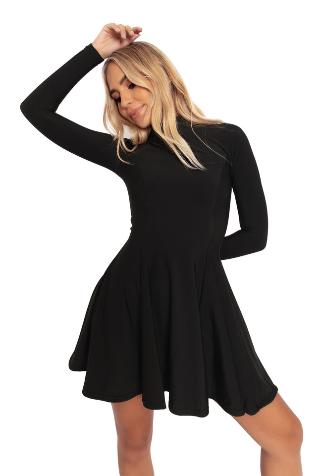 BlackMilk Clothing - Black Warm Long Sleeve Mini Skater Dress