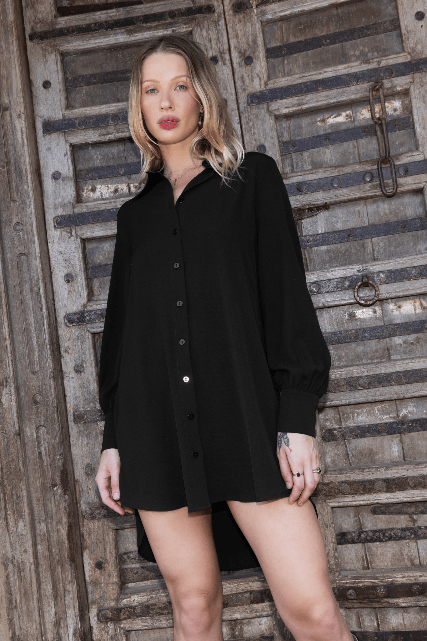 fitted lace wedding dress Boden Women's Naomi Long Sleeve Jersey Dress in Black main image 0