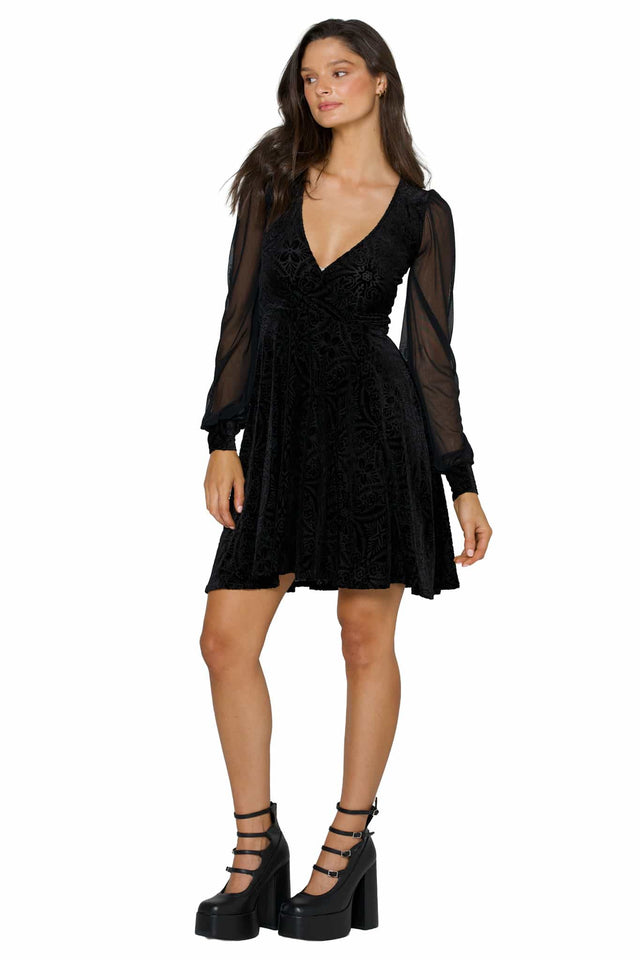 Black Burned Velvet Sheer Romance Longline Dress
