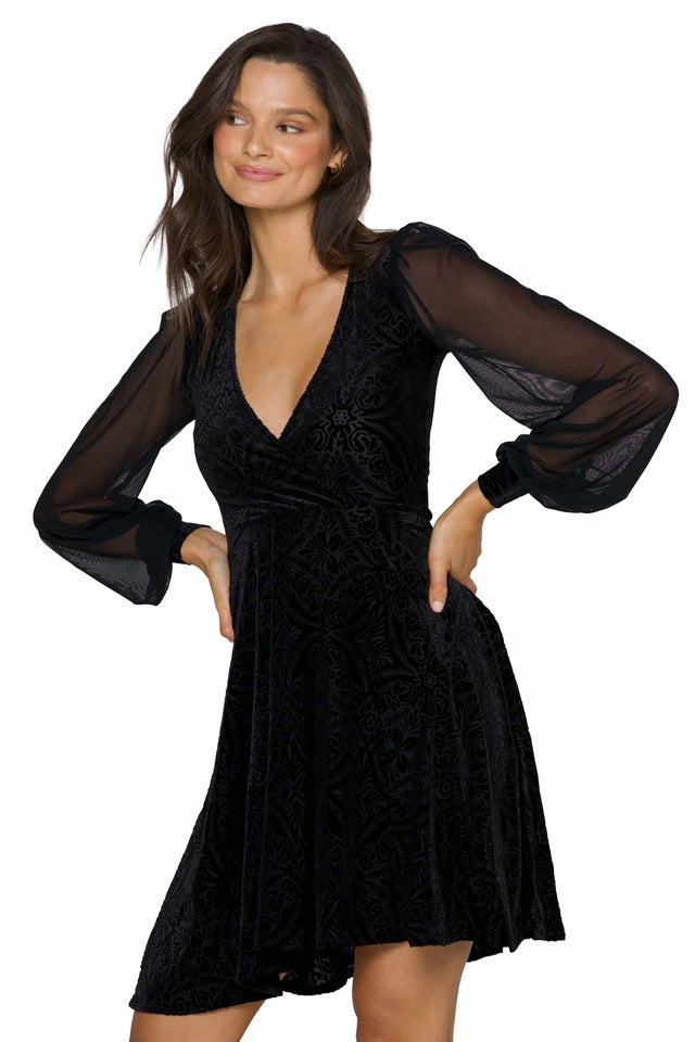 Black Burned Velvet Sheer Romance Longline Dress