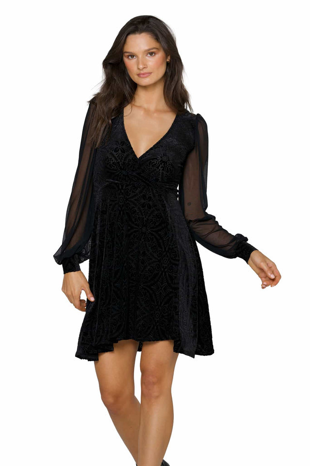 Black Burned Velvet Sheer Romance Longline Dress