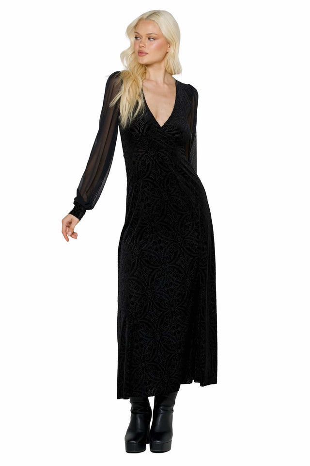 Black Burned Velvet Sheer Romance Maxi Dress - Limited BlackMilk Clothing Black Burned Velvet Sheer Romance Maxi Dress - Limited BlackMilk Clothing