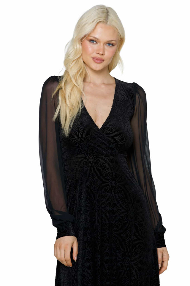 Black Burned Velvet Sheer Romance Maxi Dress - Limited BlackMilk Clothing Black Burned Velvet Sheer Romance Maxi Dress - Limited BlackMilk Clothing