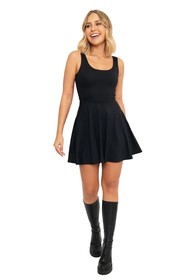 black tank skater dress Matte Black Tank Mini Skater Dress-BlackMilk
