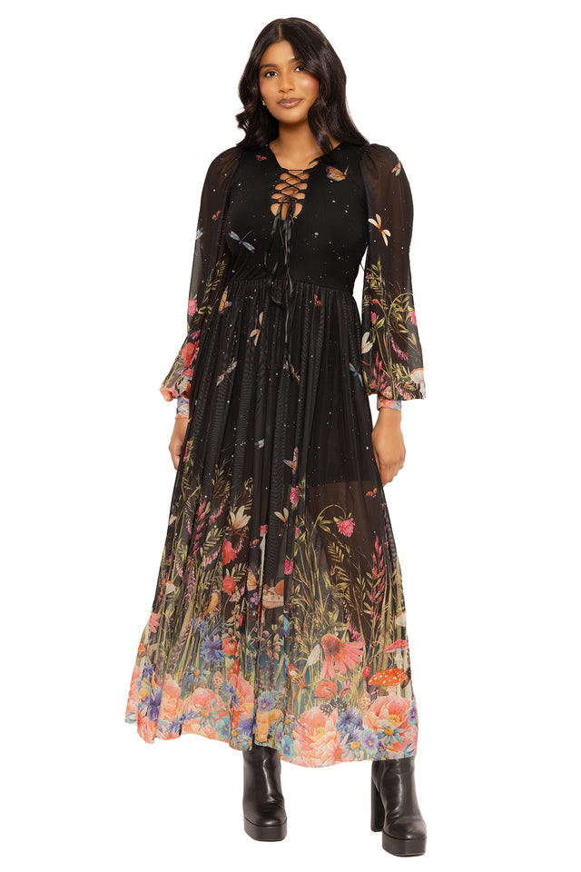 Fairytale Floral Sheer Bishop Maxi Dress