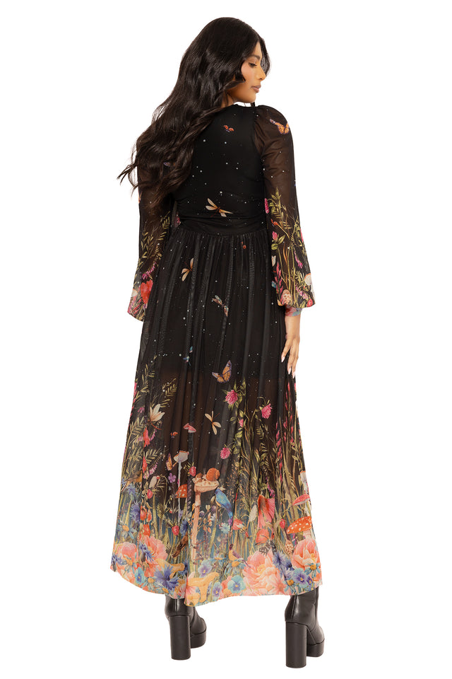 Fairytale Floral Sheer Bishop Maxi Dress
