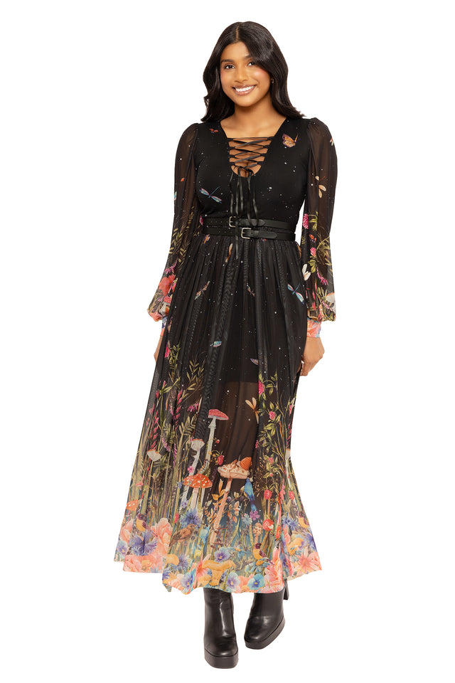 Fairytale Floral Sheer Bishop Maxi Dress