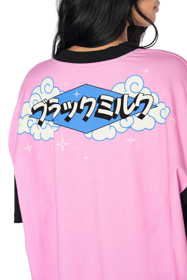 Relaxed unisex giant tee with a playful ramen dragon graphic, oversized fit, black sleeves and comfortable cotton-rich fabric for casual streetwear outfits.