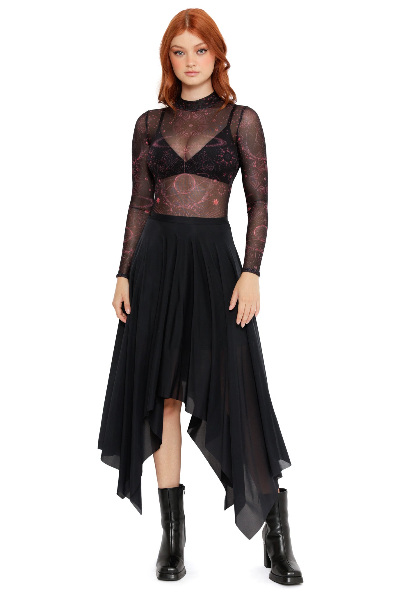 Blood Moon Sheer High Neck Long Sleeve Bodysuit - Limited