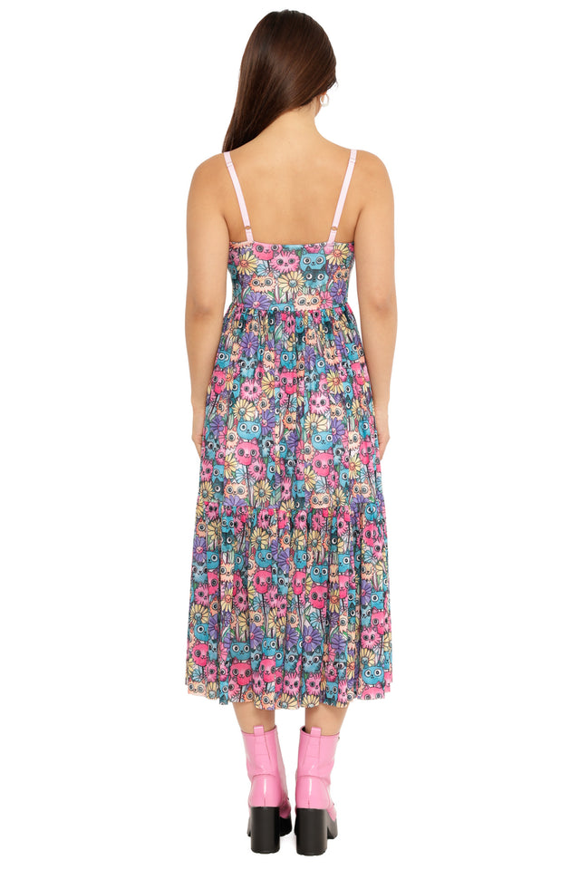 Blossoming Kitties Sheer Midaxi Dress