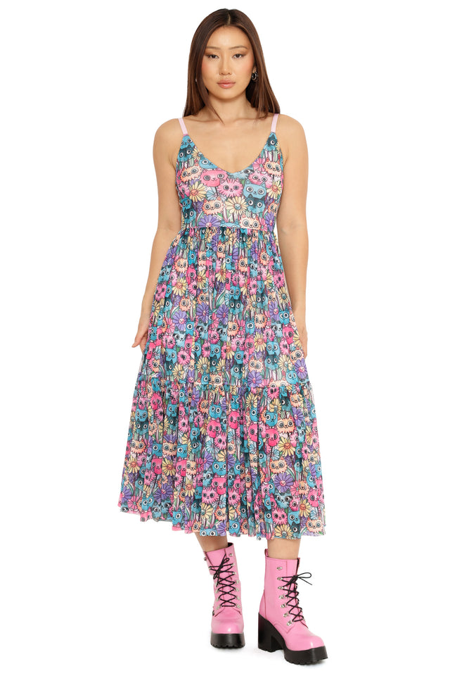 Blackmilk | Blossoming Kitties Sheer Midaxi Dress | Purple | S Blackmilk | Blossoming Kitties Sheer Midaxi Dress | Purple | S