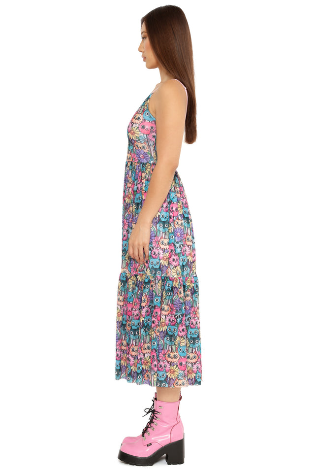 Blossoming Kitties Sheer Midaxi Dress