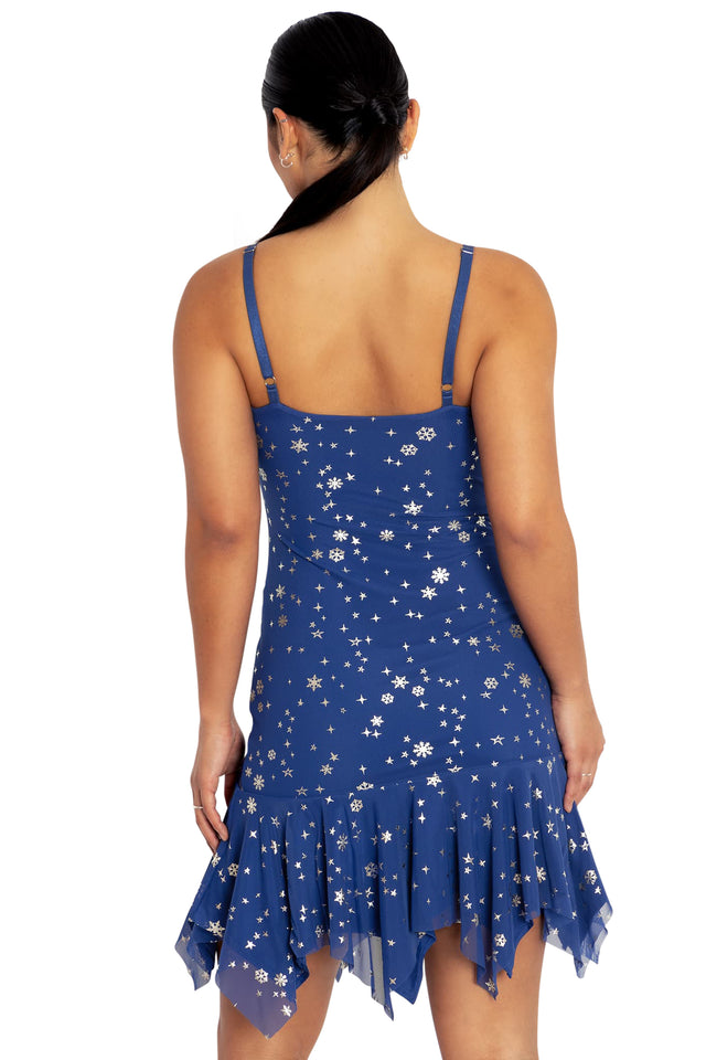BlackMilk Clothing - Blue Christmas Star Mini Handkerchief Dress