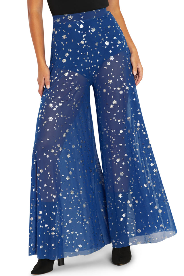 BlackMilk Clothing - Blue Christmas Star Sheer Retro Pants