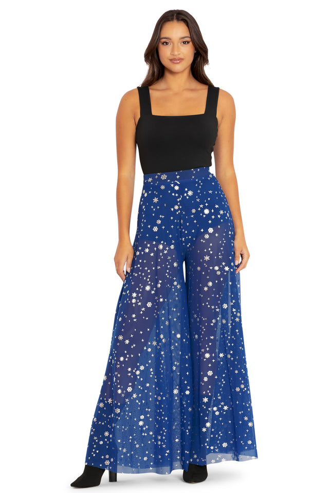 BlackMilk Clothing - Blue Christmas Star Sheer Retro Pants