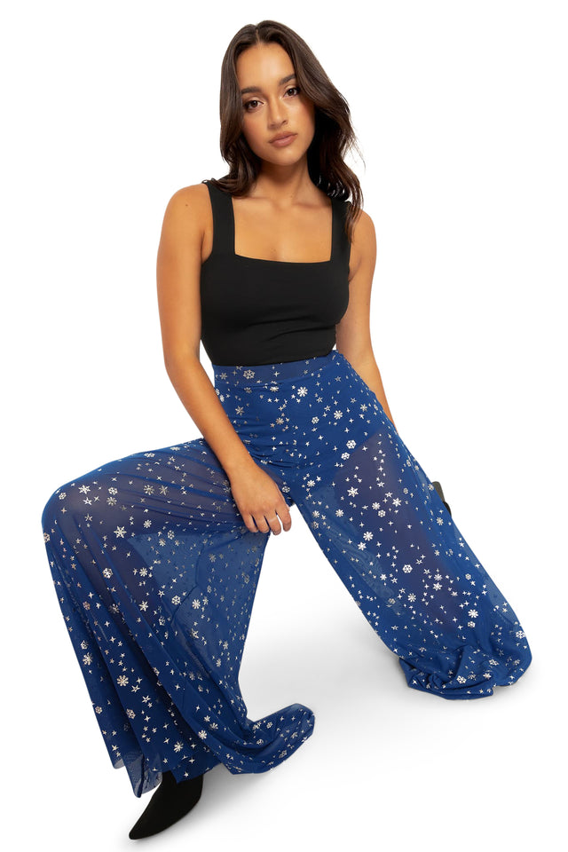 BlackMilk Clothing - Blue Christmas Star Sheer Retro Pants