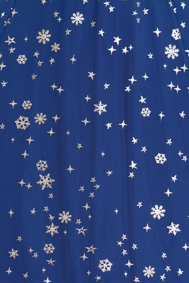 BlackMilk Clothing - Blue Christmas Star V Neck Maxi Dress